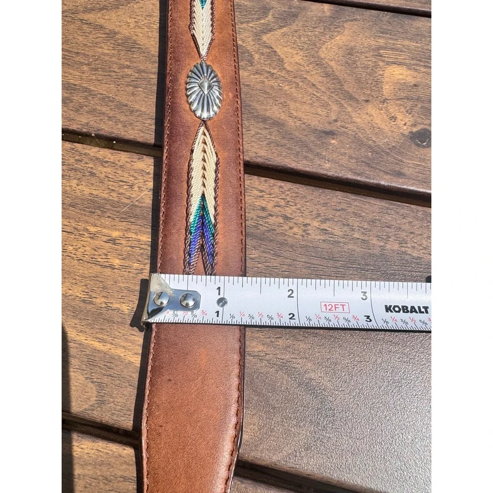 Tony Lama Mens Brown Leather Western Belt Embroidered Concho Silver Buckle 42